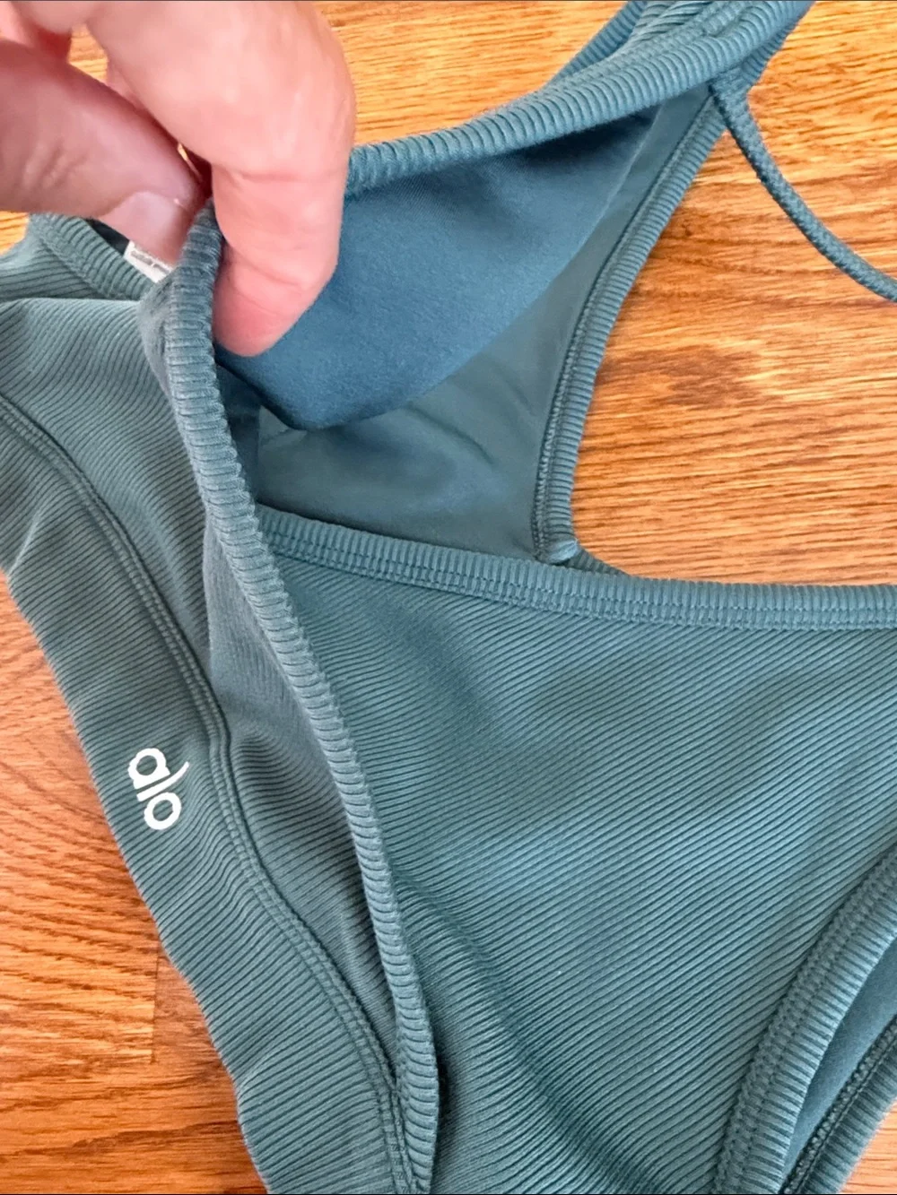 Alo Yoga Ribbed Crossover Sports Bra Teal Blue Size Medium